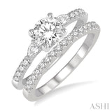 1 Ctw Round & Pear Cut Diamond Wedding Set With 7/8 Ctw Engagement Ring and 1/8 Ctw Wedding Band in 14K White Gold
