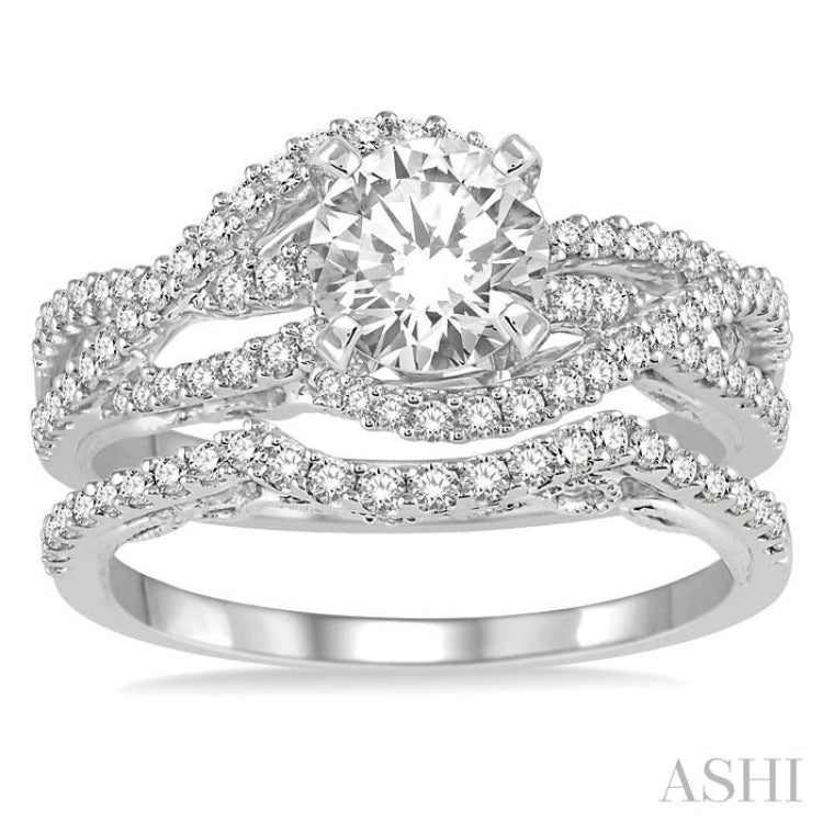 1 Ctw Diamond Wedding Set With 3/4 Ctw Entwined Round Cut Diamond Engagement Ring and 1/5 Ctw Wedding Band in 14K White Gold
