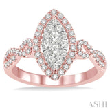 3/4 Ctw Marquise Shape Diamond Lovebright Ring in 14K Rose Gold