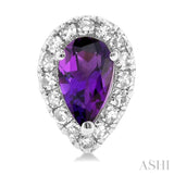5x3 MM Pear Shape Amethyst and 1/8 Ctw Single Cut Diamond Halo Semi-Precious Stud Earrings in 14K White Gold