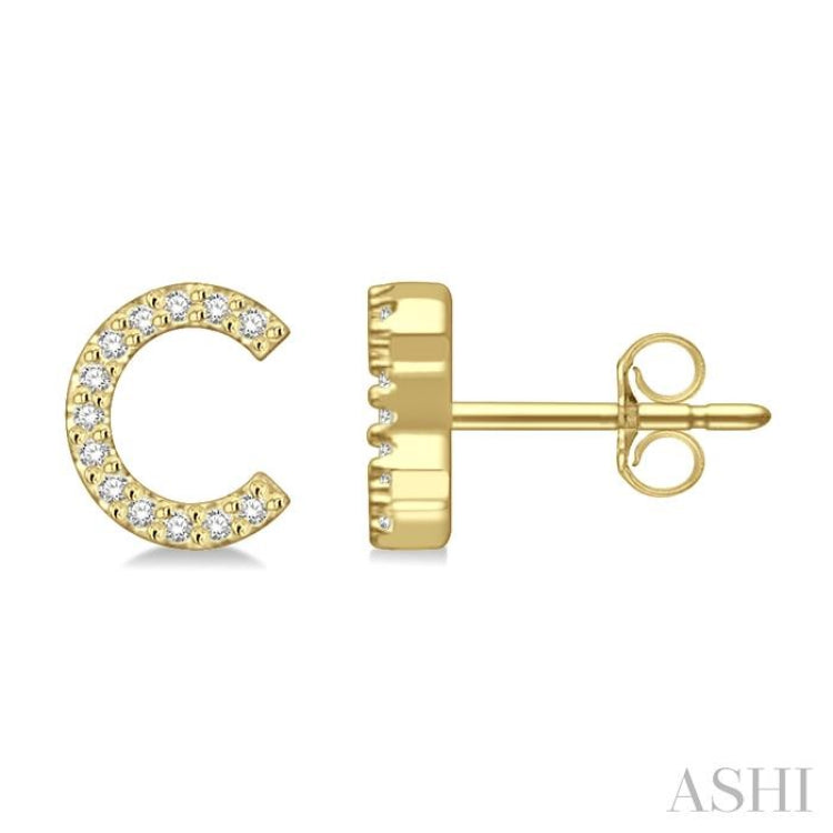1/10 Ctw Initial 'C' Single Cut Diamond Earrings in 10K Yellow Gold