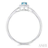 5x3 MM Pear Shape Aquamarine and 1/20 Ctw Single Cut Diamond Halo Semi-Precious Ring in 10K White Gold