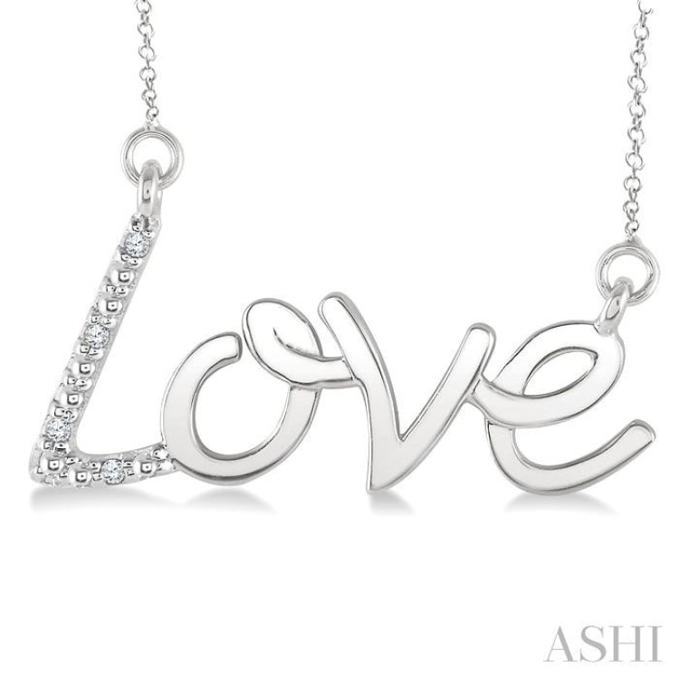 1/50 Ctw Single Cut Diamond Love Pendant with Chain in Sterling Silver
