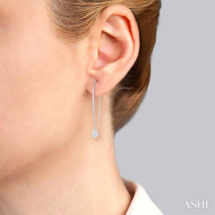 1/3 Ctw Pear Shape Dangler Lovebright Round Cut Diamond Earring in 14K White Gold