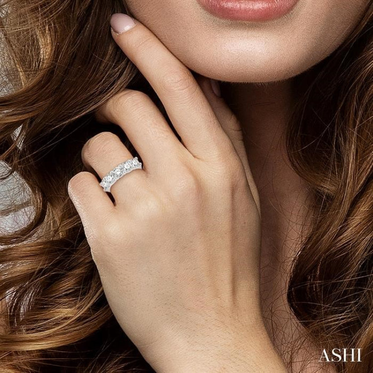 2 Ctw 5 Stone Round Cut Diamond Wedding Band in 14K White Gold