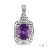 8x6 MM Cushion Shape Amethyst and 1/10 Ctw Single Cut Diamond Earrings in Sterling Silver