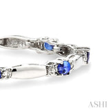 5x3 MM Oval Cut Tanzanite and 1/10 Ctw Bar and Oval Mount Round Cut Diamond Precious Bracelet in 10K White Gold