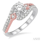 3/4 Ctw Diamond Engagement Ring with 1/3 Ct Round Cut Center Stone in 14K White and Rose Gold