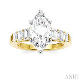 1 Ctw Marquise Shape Emerald and Round Cut Diamond Semi-Mount Engagement Ring in 14K Yellow and White Gold