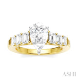 1 Ctw Pear Shape Emerald and Round Cut Diamond Semi-Mount Engagement Ring in 14K Yellow and White Gold
