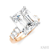 1 1/4 Ctw Emerald Shape Emerald and Round Cut Diamond Semi-Mount Engagement Ring in 14K Rose and White Gold