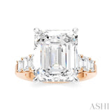 1 1/4 Ctw Emerald Shape Emerald and Round Cut Diamond Semi-Mount Engagement Ring in 14K Rose and White Gold