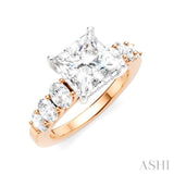 1 Ctw Princess Shape Oval and Round Cut Diamond Semi-Mount Engagement Ring in 14K Rose and White Gold