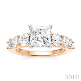 1 1/10 Ctw Princess Shape Round Cut Diamond Semi-Mount Engagement Ring in 14K Rose and White Gold