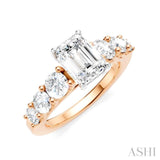 1 1/10 Ctw Emerald Shape Round Cut Diamond Semi-Mount Engagement Ring in 14K Rose and White Gold