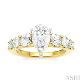 1 1/10 Ctw Pear Shape Round Cut Diamond Semi-Mount Engagement Ring in 14K Yellow and White Gold