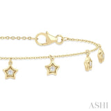 1/10 ctw Hanging Star Motif Round Cut Diamond Station Bracelet in 10K Yellow Gold