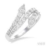 1 ctw Split Three-Arm Bypass Pear and Round Cut Diamond Fashion Band in 14K White Gold