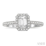 3/8 Ctw Emerald Cut Diamond Ladies Engagement Ring with 1/4 Ct Emerald Cut Center Stone in 14K White Gold