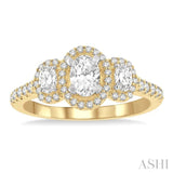 1 Ctw Past Present and Future Round Cut Diamond Engagement Ring With 3/8 Ct Oval Cut Center Stone in 14K Yellow and White Gold