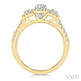 1 Ctw Past Present and Future Round Cut Diamond Engagement Ring With 3/8 Ct Oval Cut Center Stone in 14K Yellow and White Gold