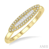 1/5 ctw Pod Center Baguette and Round Cut Diamond Stackable Petite Fashion Band in 10K Yellow Gold