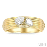 3/8 ctw Textured Shank 2-Stone Pear Cut Diamond Fashion Band in 14K Yellow Gold
