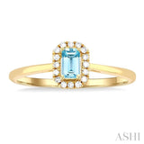 5x3 MM Octagonal Shape Aquamarine and 1/20 ctw Single Cut Diamond Halo Semi Precious Ring in 10K Yellow Gold