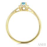 5x3 MM Octagonal Shape Aquamarine and 1/20 ctw Single Cut Diamond Halo Semi Precious Ring in 10K Yellow Gold