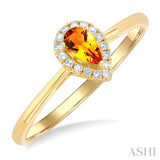 5x3 MM Pear Shape Citrine and 1/20 ctw Single Cut Diamond Halo Semi Precious Ring in 10K Yellow Gold