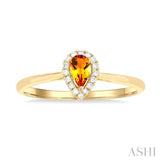 5x3 MM Pear Shape Citrine and 1/20 ctw Single Cut Diamond Halo Semi Precious Ring in 10K Yellow Gold