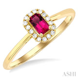 5x3 MM Octagonal Shape Pink Tourmaline and 1/20 ctw Single Cut Diamond Halo Semi Precious Ring in 10K Yellow Gold