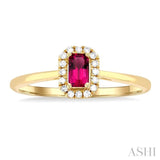 5x3 MM Octagonal Shape Pink Tourmaline and 1/20 ctw Single Cut Diamond Halo Semi Precious Ring in 10K Yellow Gold