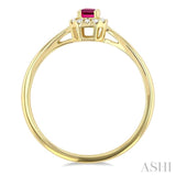 5x3 MM Octagonal Shape Pink Tourmaline and 1/20 ctw Single Cut Diamond Halo Semi Precious Ring in 10K Yellow Gold