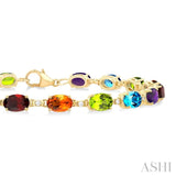 6X4 MM Oval Cut Multiple Gemstone and 1/6 ctw Round Cut Diamond Semi Precious Tennis Bracelet in 10K Yellow Gold