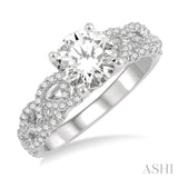 1/3 Ctw Loose Plaited Shank Round Cut Diamond Semi-Mount Engagement Ring in 14K White Gold