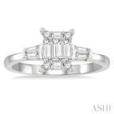 1/2 ctw Modern Rectangular Head Baguette and Round Cut Diamond Ladies Ring in 14K White Gold