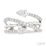 1.00 ctw East West Pear and Round Cut Diamond Split Open End Fashion Ring in 14K White Gold