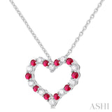 1.80 MM Round Cut Ruby and 1/4 Ctw Open Heart Round Cut Diamond Precious Fashion Pendant With Chain in 14K White Gold