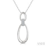1/10 Ctw Open Window Oval Shape Link Single Cut Diamond Fashion Pendant With Chain in Sterling Silver