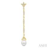 9X7 MM Marquise Link Teardrop Cultured Pearl and 1/2 Ctw Round Cut Diamond Long Earring in 14K Yellow Gold
