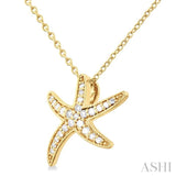 1/10 ctw Petite Milgrain Starfish Round Cut Diamond Fashion Pendant With Chain in 10K Yellow Gold