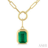 6X4 MM Octagon Shape Emerald Precious Paperclip Pendant With Chain in 14K Yellow Gold