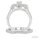1 1/4 ctw Diamond Wedding Set With 1 ct Triple Cushion Shape Past, Present & Future Engagement Ring and 1/4 ct Curved Wedding Band in 14K White Gold