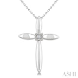 1/50 Ctw Round Cut Diamond Fashion Cross Pendant With Chain in Sterling Silver