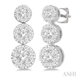 3/4 Ctw Hanging Triple Mount Lovebright Round Cut Diamond Earring in 14K White Gold