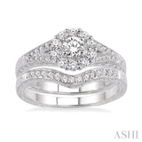 3/4 ctw Diamond Wedding Set with 5/8 ctw Round Cut Engagement Ring and 1/6 ctw Wedding Band in 14K White Gold