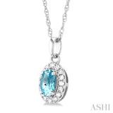 5x3 MM Oval Shape Aquamarine and 1/20 Ctw Single Cut Diamond Halo Semi-Precious Pendant with Chain in 14K White Gold