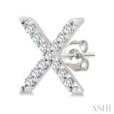 1/10 Ctw Initial 'X' Single Cut Diamond Earrings in 10K White Gold