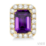 6x4 MM Octagonal Shape Amethyst and 1/4 Ctw Round Cut Diamond Halo Semi-Precious Stud Earrings in 14K Yellow Gold